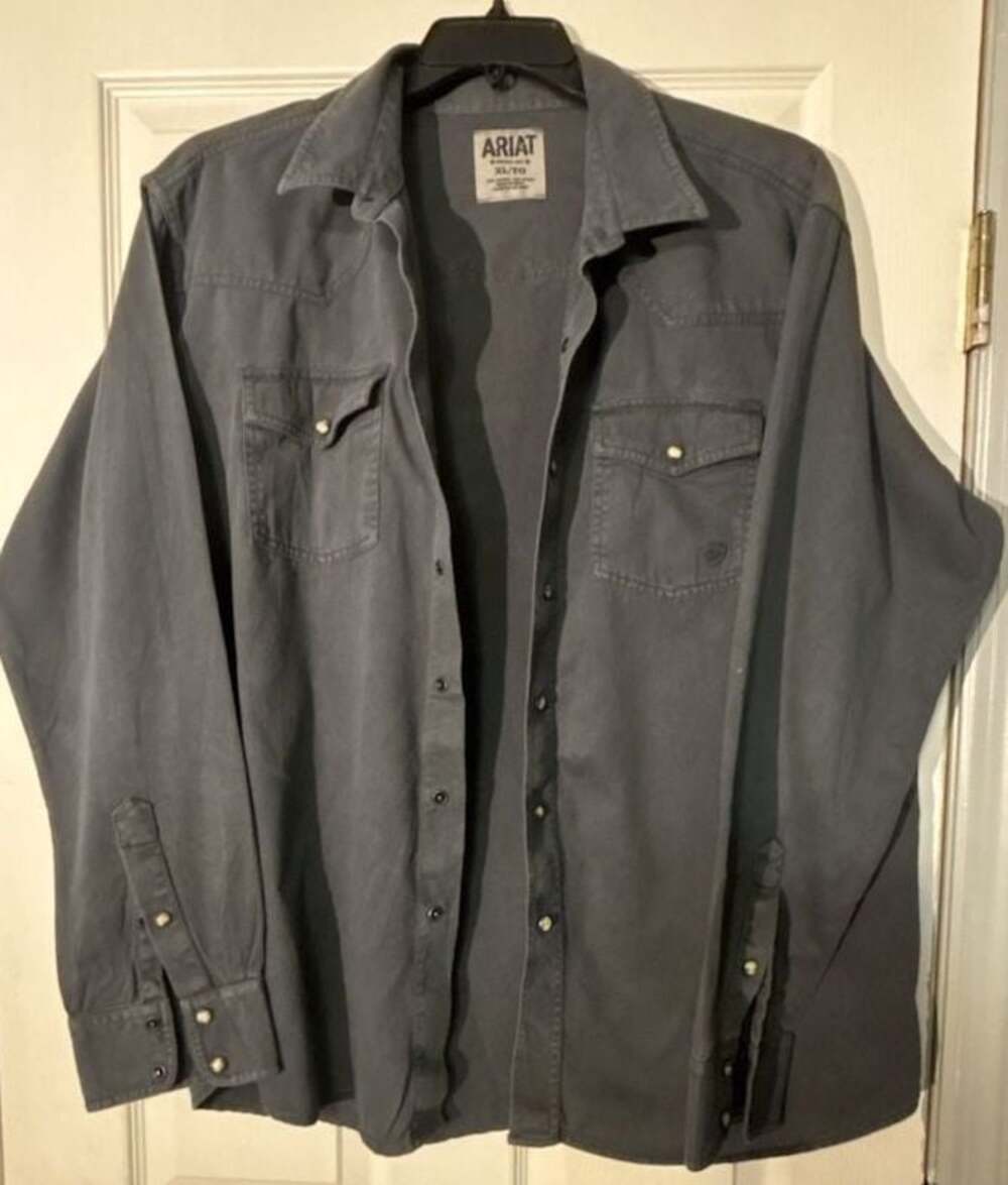 Ariat Men's Retro Fit Long Sleeve Western Snap Shirt Size XL Grey